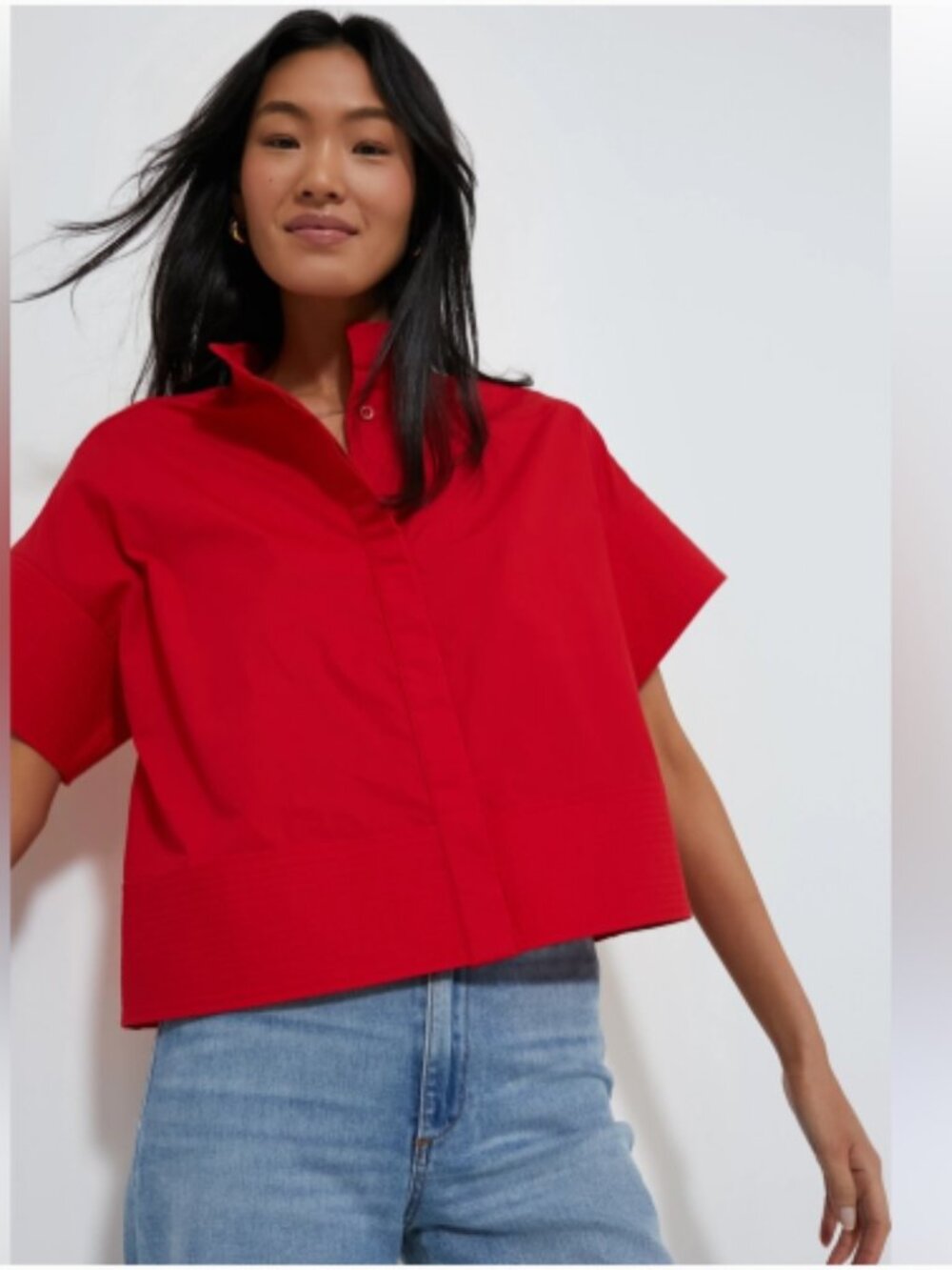 Tuckernuck Red Trapunto Stitch Sofia Shirt Button Up Blouse Sz M
